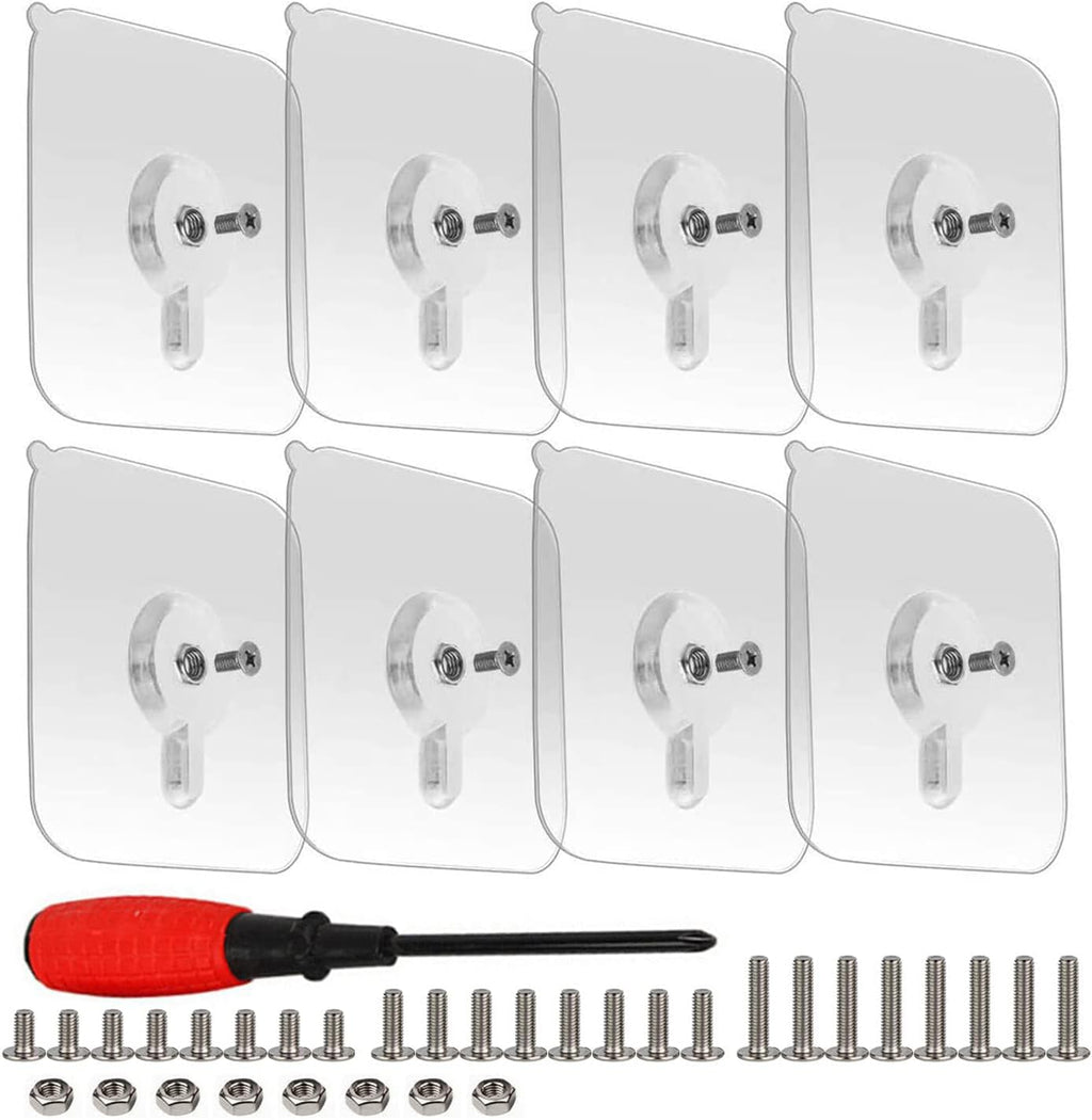 Tornillos Adhesivos Sin Perforar x8 — Ganchos de Pared para Baño, Cocina y Almacenamiento