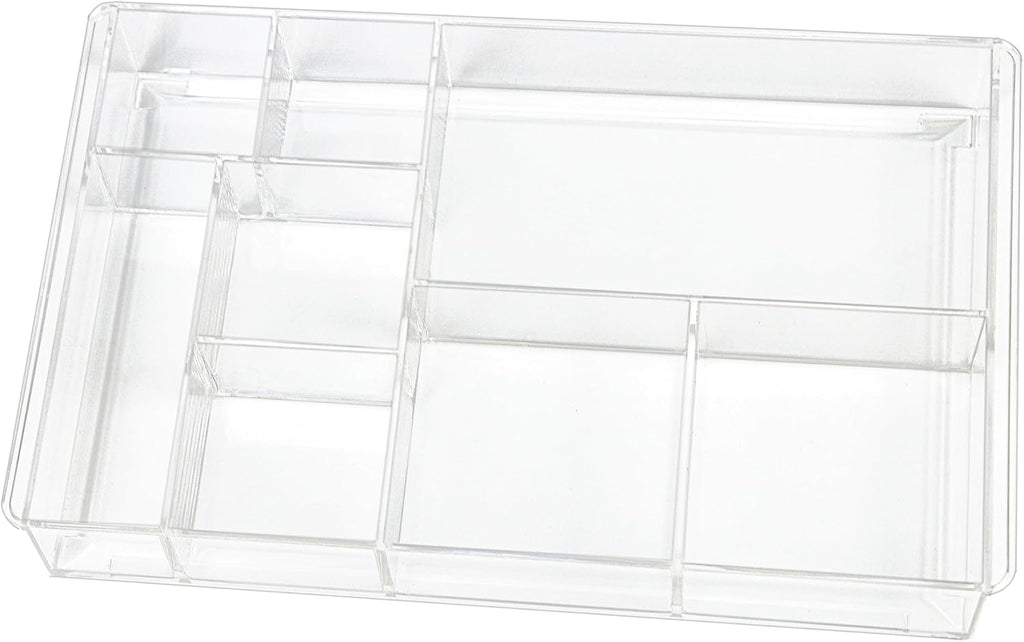 ZEXALOR Organizador de Cajon Transparente 8 Secciones | Bandeja Divisora Grande de Acrilico para Escritorio, Bano y Maquillaje | 13.7x8.7x2 Pulgadas