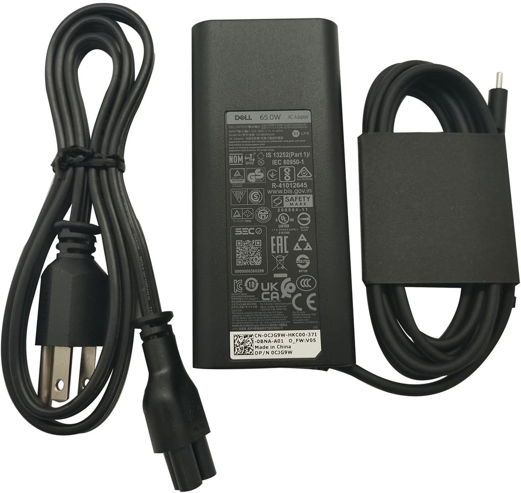 Cargador para portátil Dell de 65 W USB-C, adaptador de CA con cable de alimentación, LA65NM190, HA65NM190, DA65NM190, HKA65NM200, negro
