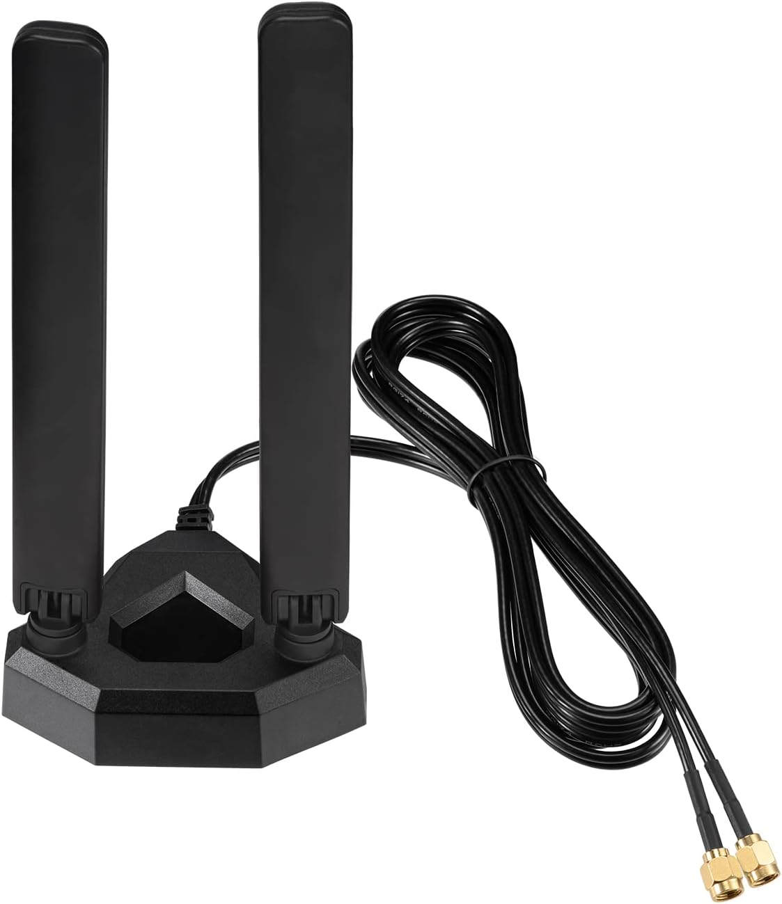 Antena WiFi 6E tribanda Eightwood de 6 GHz, 5 GHz y 2,4 GHz para juegos, con base magnética y cable de extensión de 2 metros para PC de escritorio, tarjeta PCIe WiFi 6E y router.