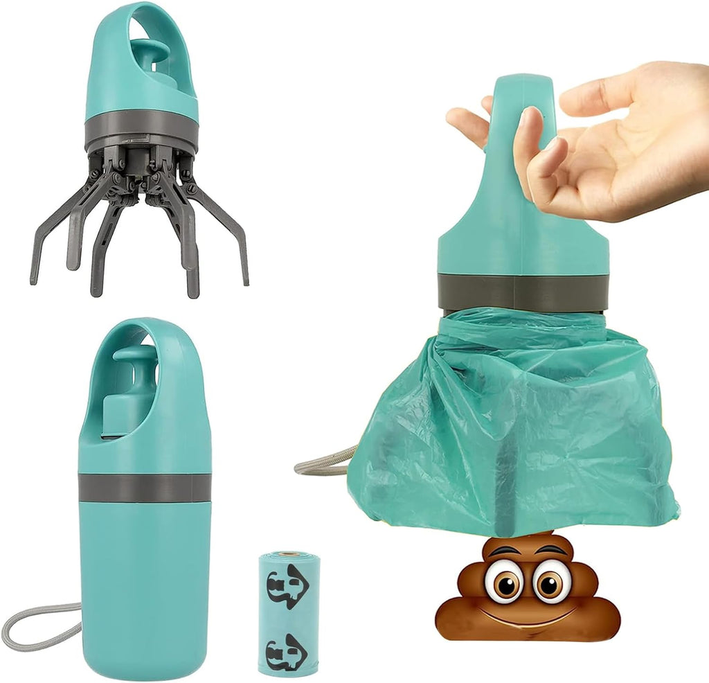 XPAPOV Dog Pooper Scooper, Portable No Touch Poop Scooper for Small Medium Large Dogs, Dog Waste Pick-up Cleaner with 15PCS Bag Attachment and Leak-Proof Waste Storage Container