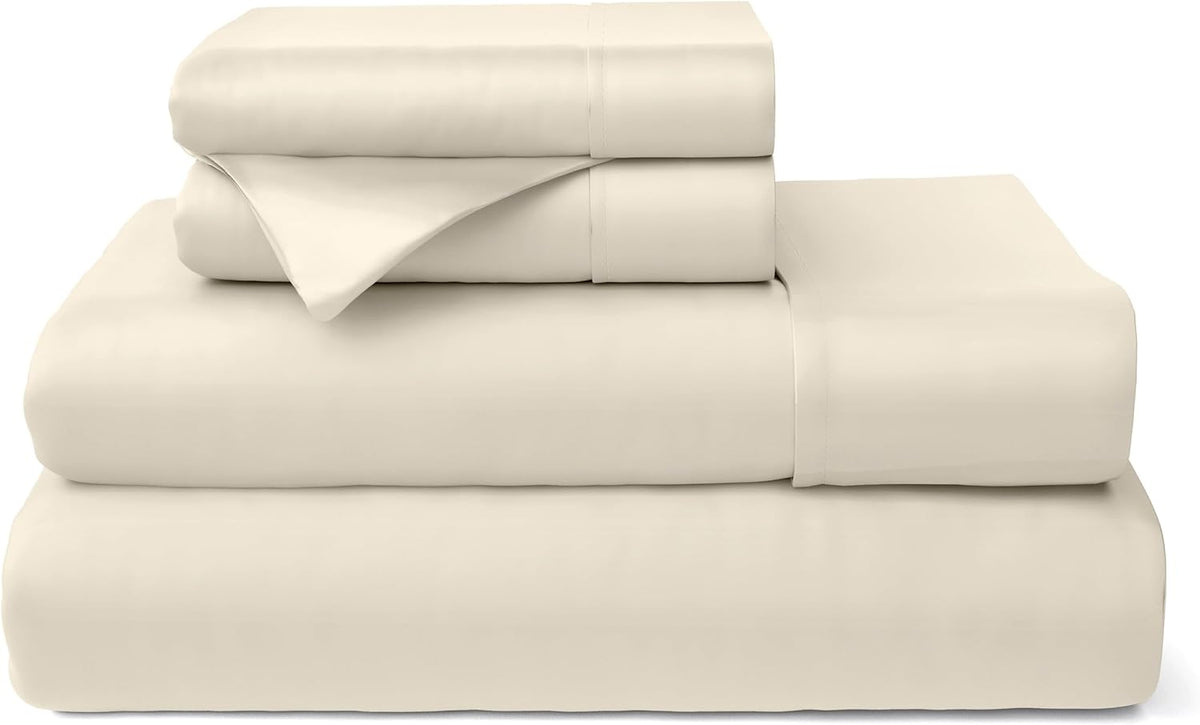 Juego de Sábanas de Bambú Cosy House Collection – 4 Piezas, 100% Rayón de Bambú, Frescas y Transpirables, Queen, Crema