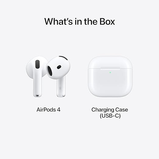 Apple AirPods 4 auriculares inalámbricos, auriculares Bluetooth, audio espacial personalizado, resistente al sudor y al agua, estuche de carga USB-C, chip H2, hasta 30 horas de duración de batería