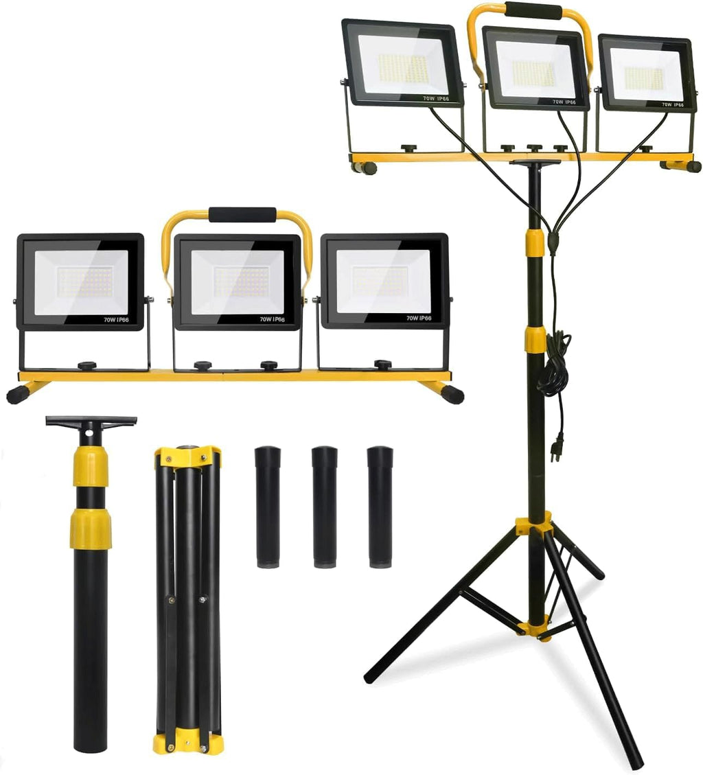 FALTA LA EXTENSION DE PATAS DEL TRIPODE-Lámpara de trabajo LED de 21000 lúmenes con soporte para obras o garajes, color negro.