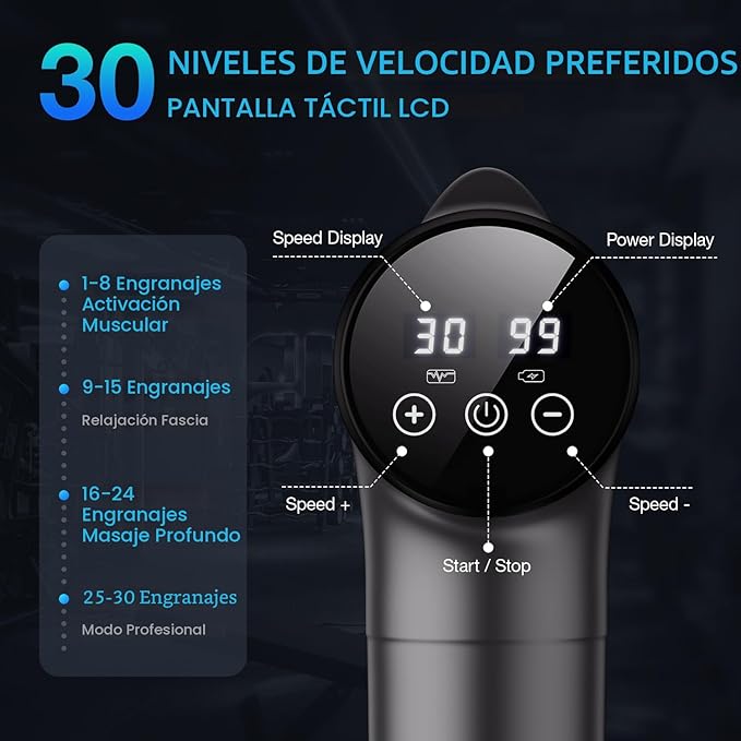 Pistola de Masaje OLsky Deep Tissue — 9 Accesorios, Alta Intensidad