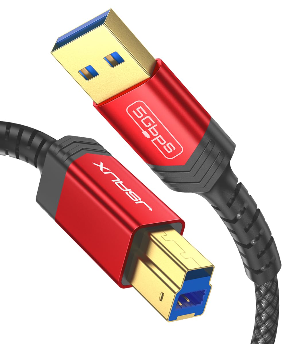 JSAUX Cable USB B 3.0 | USB A Macho a B 3.0 Macho 6.6ft/2M | Cordon Trenzado de Nylon | Compatible con Estacion de Acoplamiento, Discos Duros Externos, Escaner e Impresora | Negro