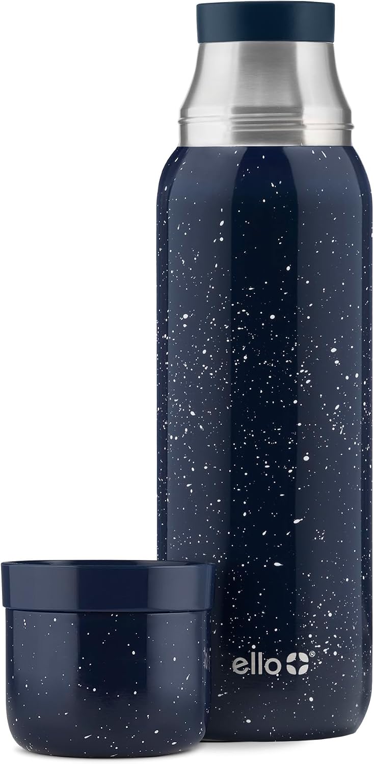 Ello Therma Termo de Acero Inoxidable 32oz | Aislado para Bebidas Frías y Calientes | Tapa Antifugas con Vaso Integrado | Triple Pared | 24h Caliente | Azul