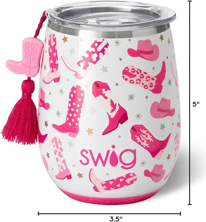 Copa de Vino Térmica Swig Life 14oz — Tumbler Acero Inoxidable con Tapa, Diseño Cowgirl "Let's Go Girls", Regalo Despedida y Cumpleaños
