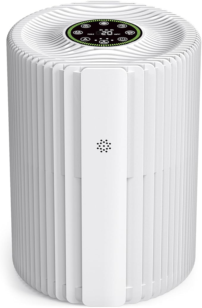 VOOPNU Purificadores de aire para dormitorio con pantalla de calidad de aire 1095 pies cuadrados para mascotas purificador de aire para dormitorio con entrada de aire de 360° y salida para el hogar, dormitorio, oficina, DH-JHD07 (blanco)