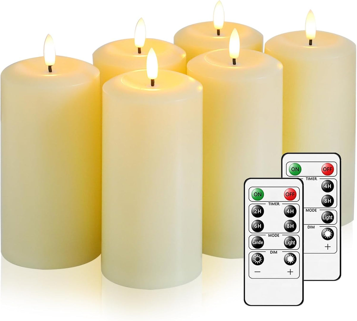 Hinabichan Velas sin Llama a Pilas con Control Remoto Pack 6 | Temporizador 2/4/6/8H LED Parpadeante 7.6x15cm Marfil