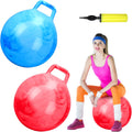 Poen 2 pelotas saltarinas de 29 pulgadas con asa, pelotas saltarinas espaciales con bomba de aire para hacer ejercicio (rojo jaspeado, azul jaspeado)