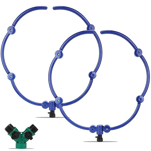 2 anillos de riego de árboles con sistema de agua de árbol de 360°, sistema de riego circular de 20 pulgadas, agua dirigida con divisor de manguera en Y para árboles nuevos, plantas al aire libre