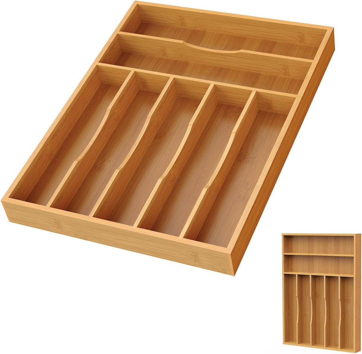 Organizador de cubiertos de bambú Bayting, organizador de cubiertos para cajón de cocina de bambú, soporte para utensilios, bandeja organizadora de cubiertos (40 x 30 x 4 cm)