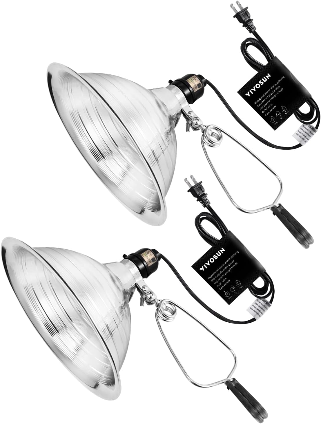 VIVOSUN Pack de 2 Lámparas de Pinza con Reflector de Aluminio 8.5" – Casquillo E26, hasta 150W, Cable 6 Pies