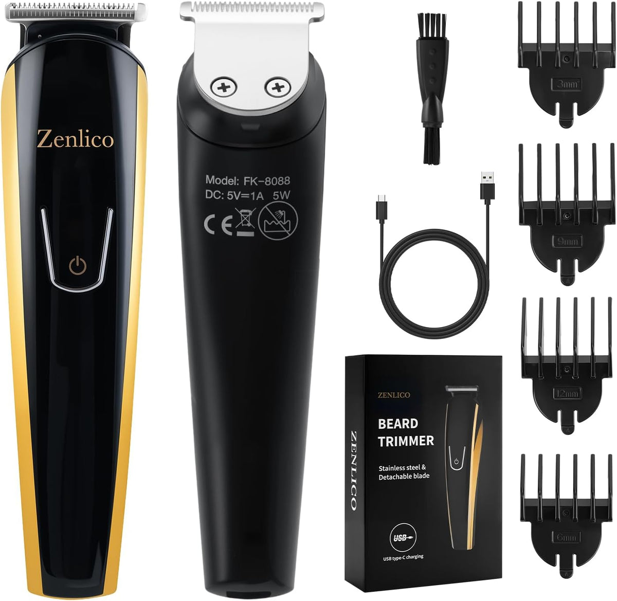 Cortador de Barba ZENLICO para Hombres – Máquina Eléctrica Recargable para Bigote, Cara, Barba e Ingle, Kit de Aseo Corporal