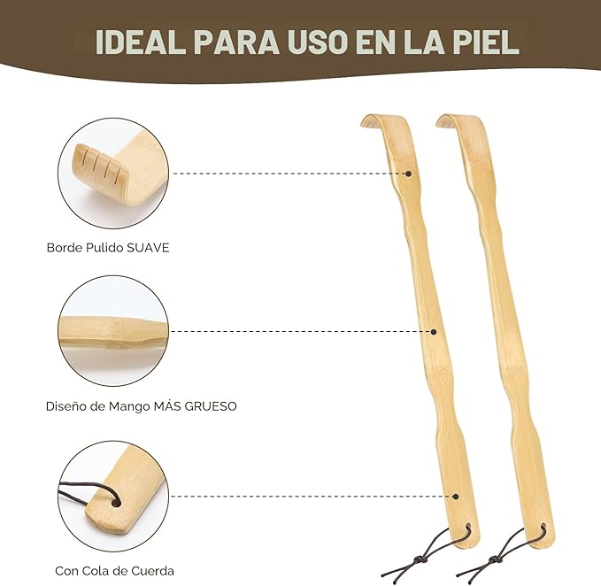 YIMICOO Paquete de 2 rascadores de espalda de bambú de madera, 17 pulgadas de largo mango para adultos, hombres y mujeres, con hermoso embalaje de regalo