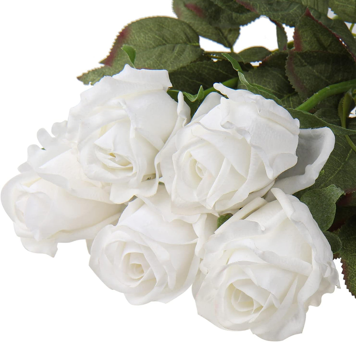 Rosas artificiales realistas DILATATA, flores blancas, 60 cm, ramo de rosas de seda de tacto real, tallos largos, rosas artificiales, decoración para el hogar, fiestas, bodas, centros de mesa, rosas realistas - 5 piezas