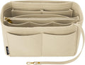OPPOSHE Organizador de Bolso para Bolsos de Mano, Organizador de Inserción de Bolso de Fieltro Suave para Bolso de Mano, Compatible con LV, Coach, MK, Kate Spade, Goyard, Longchamp (Beige, Mediano)