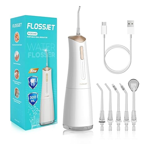 FlossJet Irrigador Dental Inalámbrico 300ml - 4 Puntas, 4 Modos, USB-C, IPX7