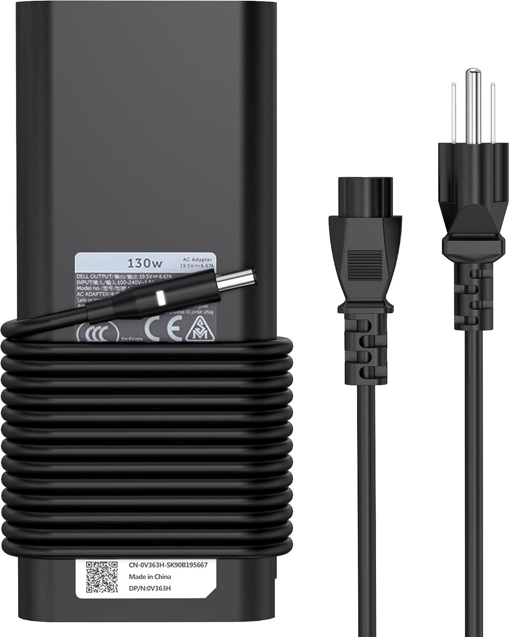 Adaptador AC Cargador Portátil AYKLCZUU Nuevo 130W 4.5mm Reemplazo para Dell XPS 15 9570 7590 9560 9550 Precision 5520 5540 5510 5530 M3800 M2800 HA130PM130 DA130PM130 0V363H 06TTY6 0RN7NW Cordón Fuente Poder