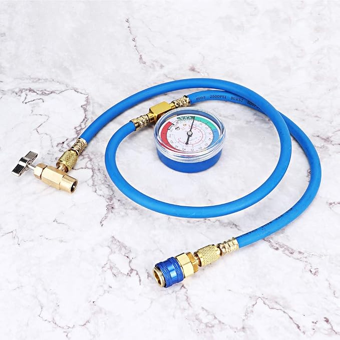 Kit de Manguera de Carga de Refrigerante R134A para Aire Acondicionado de Coche – con Manómetro e Indicador de Presión