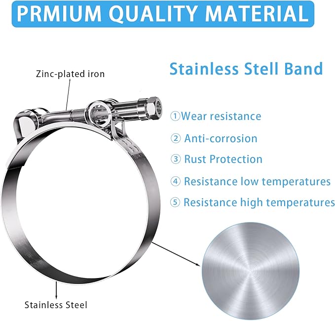 Paquete de 2 abrazaderas de manguera con pernos en T, abrazaderas de tubo Turbo Intercooler de acero inoxidable resistentes para radiador de admisión de camiones diésel