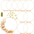 Set de 10 Aros Florales con Base de Madera, 10 Pulgadas, Aros Metalicos para Centros de Mesa DIY, Macrame, Atrapasuenos y Coronas, Dorado