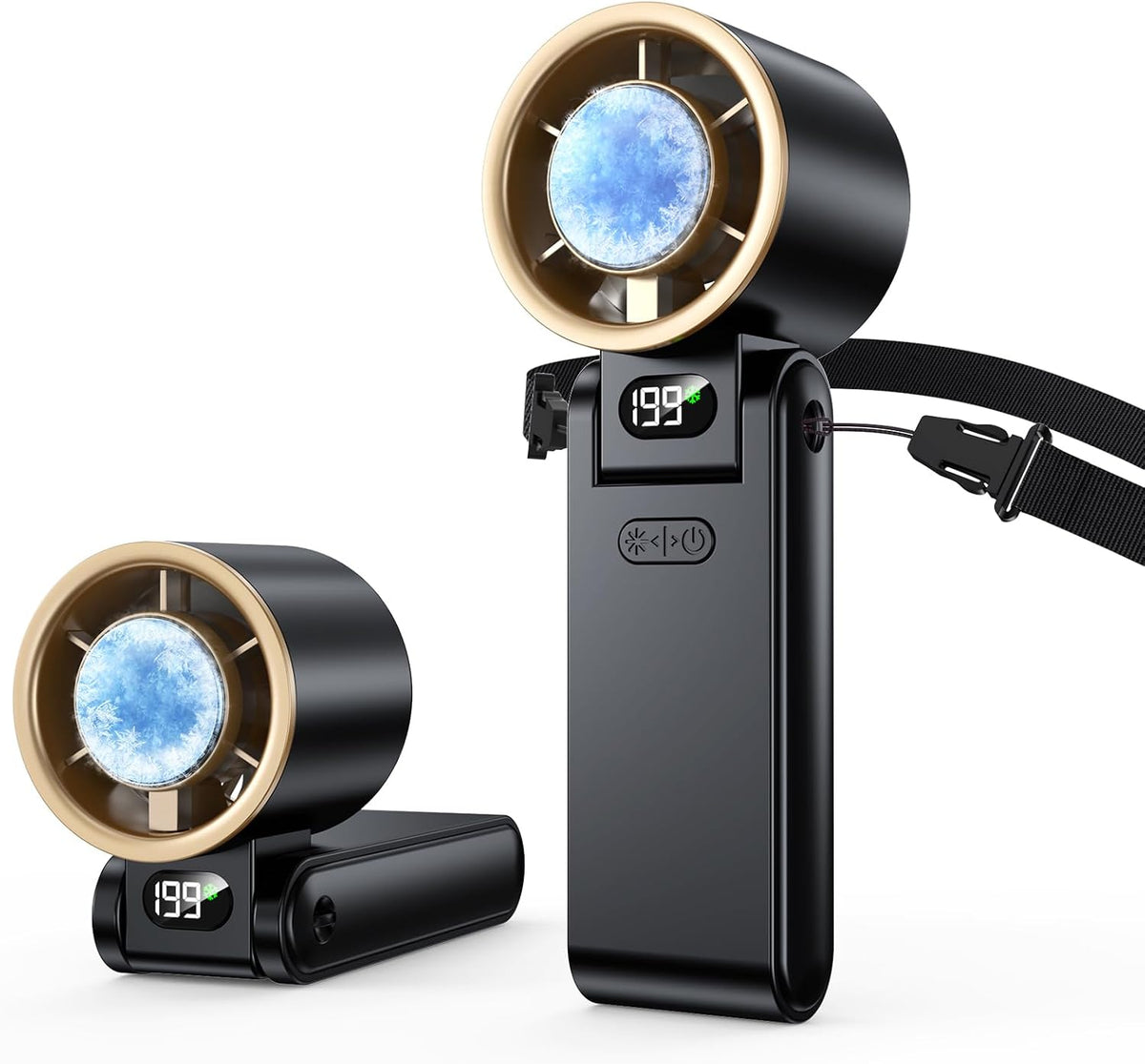 Ventilador portátil de mano Hihvls con enfriador de hielo, 199 velocidades, batería recargable de 5500 mAh, 20 horas de enfriamiento, potente motor silencioso de 20000 RPM, ideal para viajes, actividades al aire libre y la oficina en verano, color negro