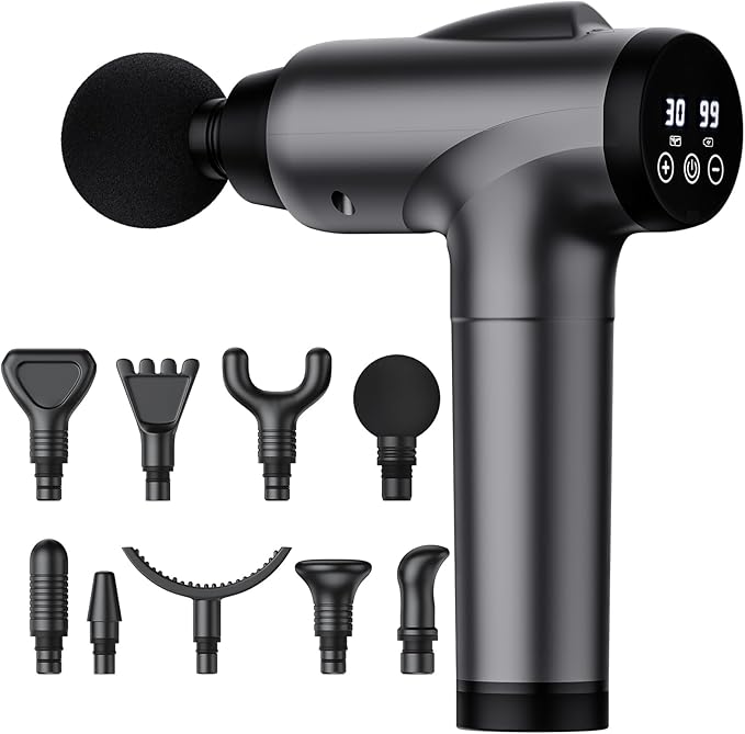 Pistola de Masaje OLsky Deep Tissue — 9 Accesorios, Alta Intensidad