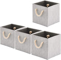 Cajas de almacenamiento plegables de tela de bambú BeigeSwan [juego de 4] con asas de cuerda de algodón, cestas organizadoras plegables - 10,5 x 10,5 x 11 pulgadas (gris)