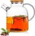 Tetera de Vidrio Borosilícato 1.8L con Colador y Tapa de Madera | Apta para Estufa y Microondas — Té de Hojas Sueltas y Frutas
