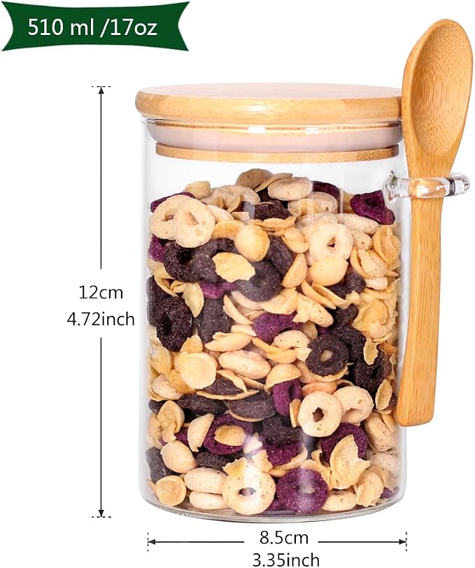 Frascos de Vidrio Herméticos CZFWin con Tapa de Bambú y Cuchara — 12 PCS, 500ml, para Café, Avena y Condimentos