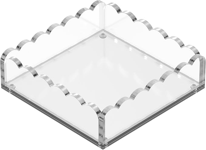 Bandeja acrílica festoneada de 8 x 8 con alfombrilla magnética, bandeja transparente para exhibición de fotos y organizador de joyas, almohadillas antideslizantes, regalo de decoración