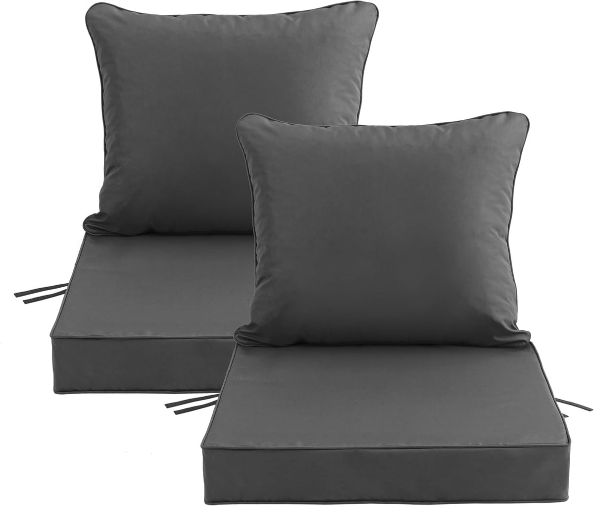 Juego de 2 cojines para sillas de exterior de 60 x 60 cm (24 x 24 pulgadas), cojines para muebles de patio - Funda extraíble, repelente al agua, resistente a la decoloración, base y correas antideslizantes - Gris oscuro