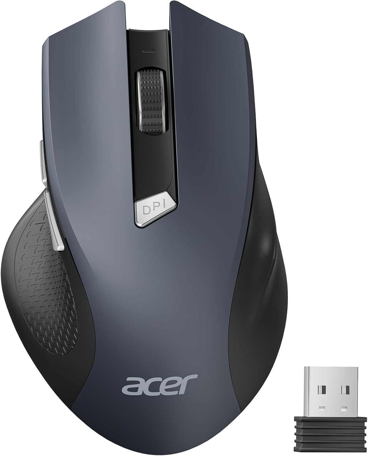 Ratón inalámbrico Acer para portátil, ratón de ordenador de 2, 4 GHz con 3 niveles de DPI ajustables, ratón USB inalámbrico para oficina con receptor USB-A, 6 botones, 1600 DPI, compatible con manos de tamaño mediano a grande, PC