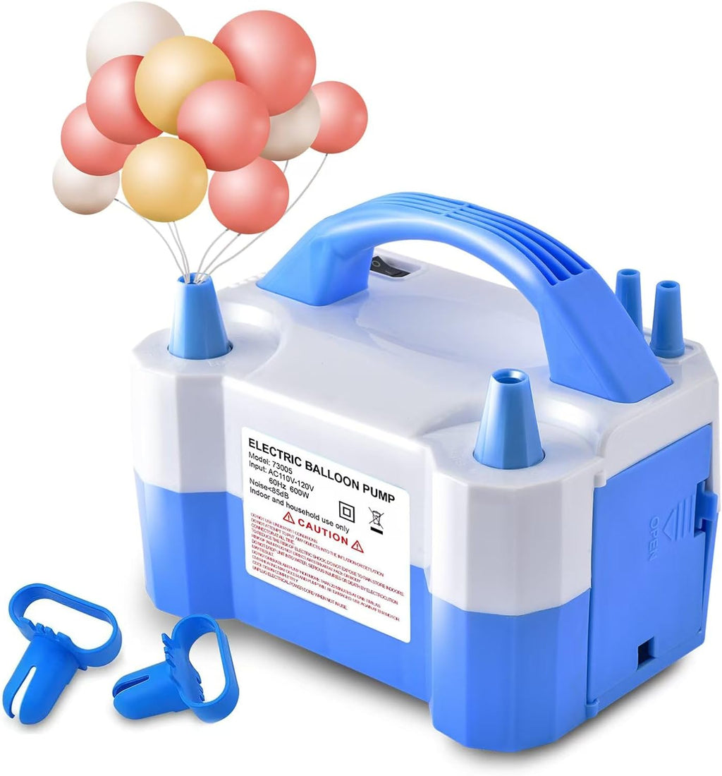 Bomba de aire eléctrica para globos, inflador/soplador eléctrico portátil de doble boquilla para decoración de fiestas, se utiliza para inflar globos rápidamente - 110 V 600 W [Azul]
