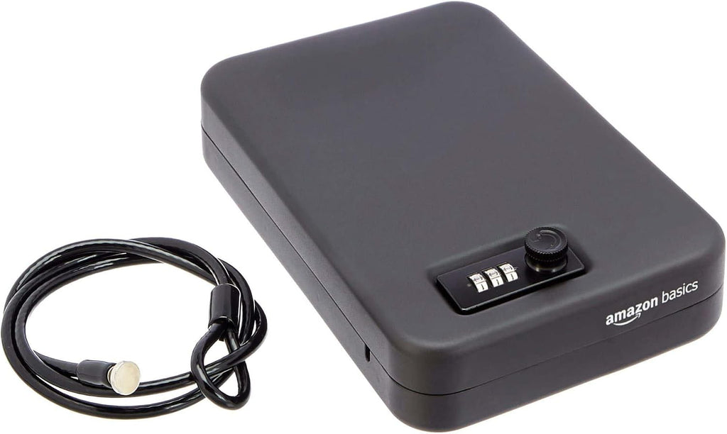 Caja de Seguridad Portátil Amazon Basics Caja Bloqueable Cerradura Combinación para Documentos Objetos Valiosos Artículos Personales Cuarto Dormitorio Casa Grande Negro