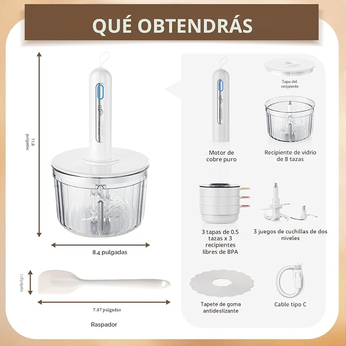 Procesador de Alimentos de Vidrio TTFTTF — 4 Cuchillas y 4 Tazones, Apto Lavavajillas, Compacto
