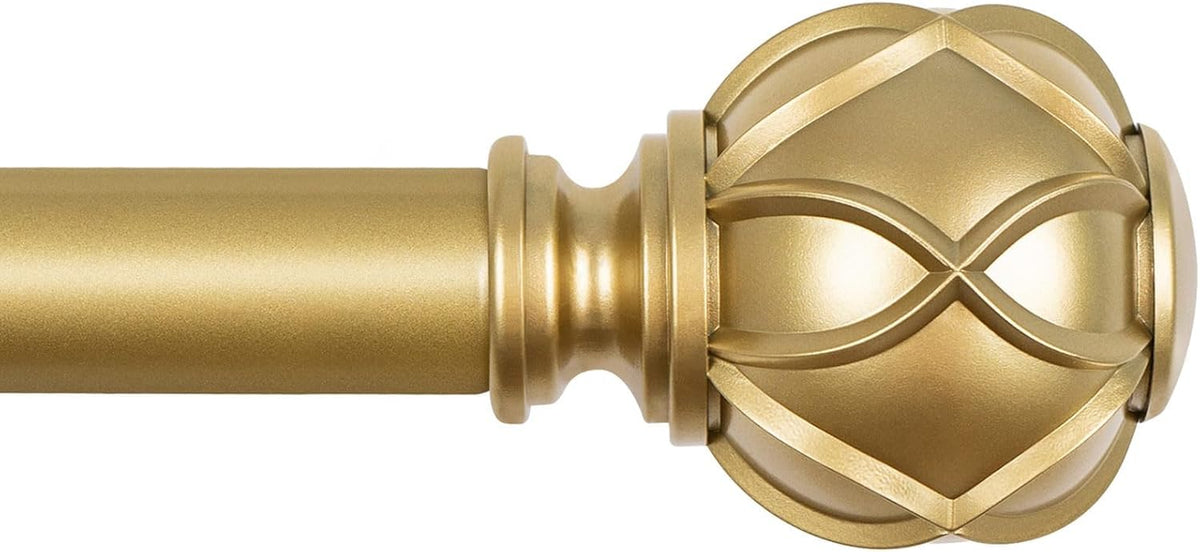 Barra para cortinas KAMANINA Gold de 32 a 58 pulgadas (2.6-4.8 pies), barras ajustables individuales de 7/8 de pulgada para ventanas de 28 a 48 pulgadas, barras decorativas para cortinas con remates de textura de malla.