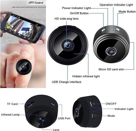 Cámara espía WiFi, las cámaras ocultas más pequeñas, minicámaras de seguridad para el hogar HD 1080P, cámara de vigilancia para bebés con aplicación para celular.