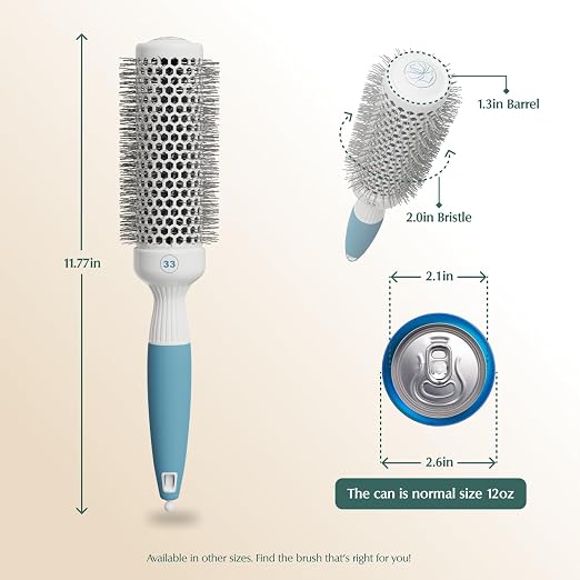 Cepillo de peluquería profesional - Cepillo iónico pequeño de cerámica de 33 mm de diámetro - Cepillo alisador Osensia ultraligero, térmico y antiestático