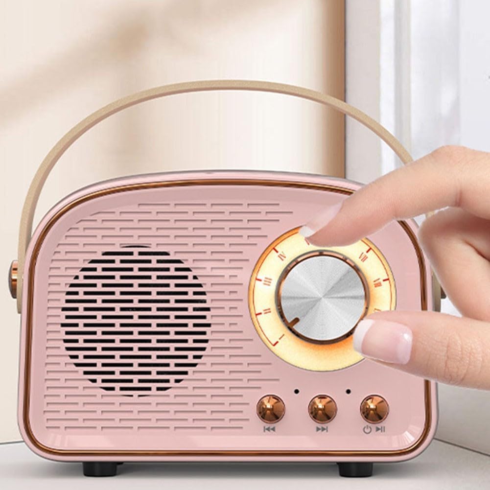 Altavoz inalámbrico retro portátil, altavoz retro bonito con radio FM, altavoz de música recargable, carga rápida (para color rosa)