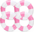 Whaline Pack 4 Flotadores Inflables Blanco y Rosa | Anillos Natación Rayas 22.8" | Niños y Niñas | Piscina Playa Verano Fiesta | 4 Unidades