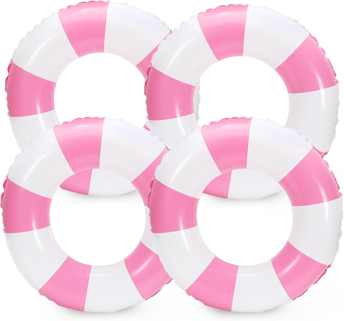 Whaline Pack 4 Flotadores Inflables Blanco y Rosa | Anillos Natación Rayas 22.8" | Niños y Niñas | Piscina Playa Verano Fiesta | 4 Unidades