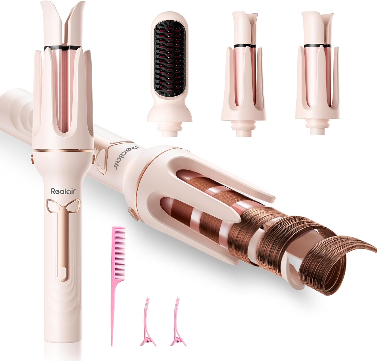 Rizador automático Beach Wave, con revestimiento de cerámica, cepillo alisador, rizador de pelo portátil 3 en 1 de 1 pulgada y 1,25 pulgadas, rotación bidireccional, 4 temperaturas, apagado automático de 30 minutos. 