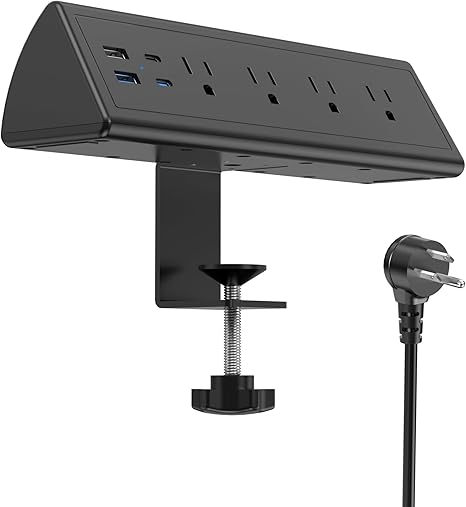 Jgstkcity Desk Clamp Power Strip,45W Fast Charging Station,4 USB-C,4 USB-A,Desk Mount Surge Protector,1875W Extension Cord with Multiple Outlets,ETL Listed,for Home Office Dorm Room