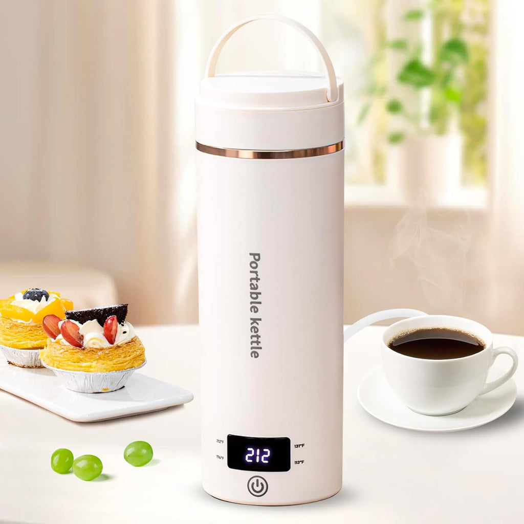 Hervidor eléctrico portátil de viaje, mini hervidor de agua pequeño con 4 ajustes de temperatura, acero inoxidable 304, hierve el agua rápidamente con apagado automático y protección contra ebullición en seco, 400 ml (beige, 400 ml).
