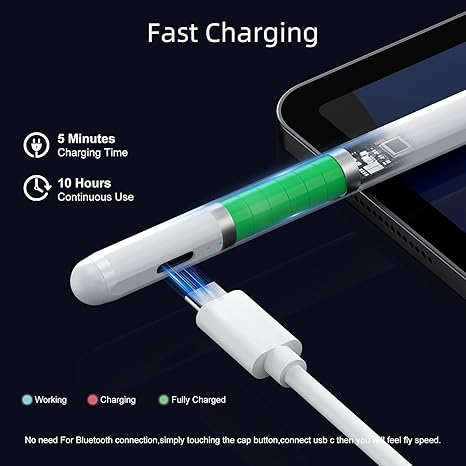 Lápiz óptico para iPad 2018-2025, carga rápida de 10 minutos con sensibilidad de inclinación y rechazo de palma, compatible con Apple iPad 6-11 Gen, iPad Air 3/4/5/M2/M3, iPad mini 5/6, iPad Pro 11"/12.9"/M4