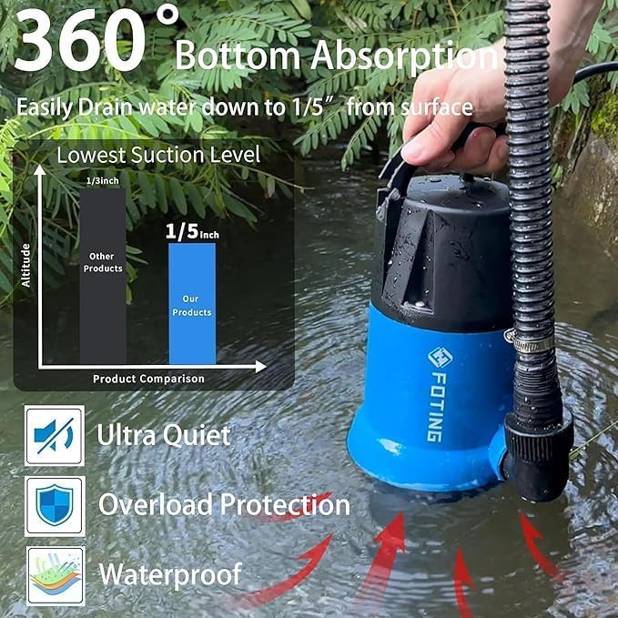 Bomba de sumidero automática 3/4HP Bomba de agua sumergible limpia/sucia, bomba de utilidad de 3500 GPH bomba de agua termoplástica eléctrica de transferencia portátil para piscina, jardín, estanque