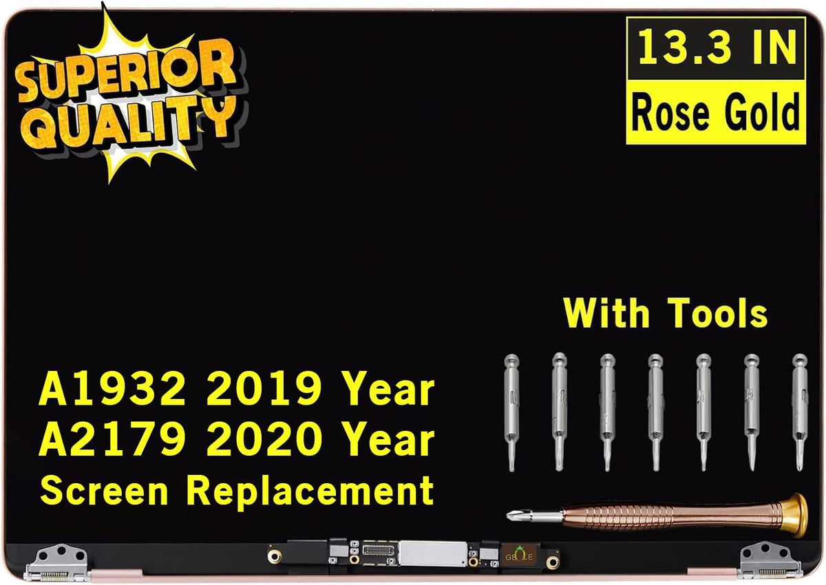 Pantalla de repuesto GBOLE para MacBook Air Retina A1932 (año 2019) / A2179 (año 2020) EMC 3302 EMC 3184 MVFH2 MVFJ2 MWTJ2 MWH22. Ensamblaje completo de la parte superior de la pantalla LCD de 13,3" 2560x1600 (oro rosa).